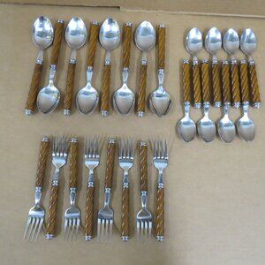 Assorted 24 Pc Lot Martha Stewart Everyday MSE Twisted Swirl Wood Tone Flatware